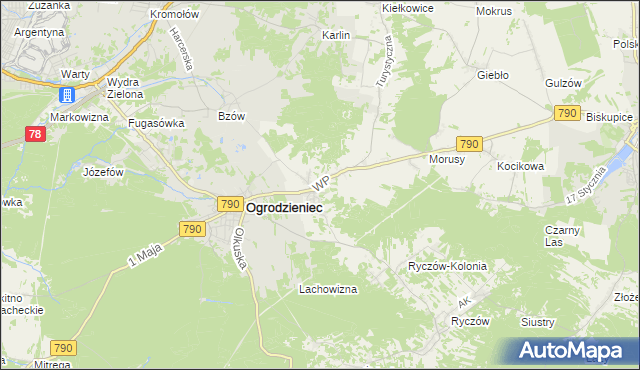 mapa Podzamcze gmina Ogrodzieniec, Podzamcze gmina Ogrodzieniec na mapie Targeo