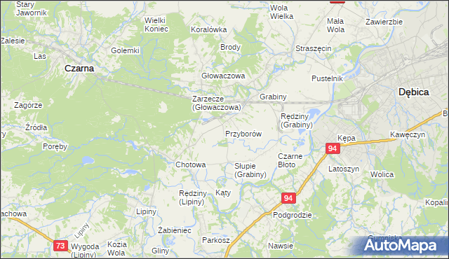 mapa Przyborów gmina Czarna, Przyborów gmina Czarna na mapie Targeo