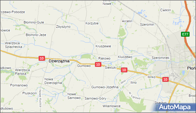 mapa Rakowo gmina Dzierzążnia, Rakowo gmina Dzierzążnia na mapie Targeo