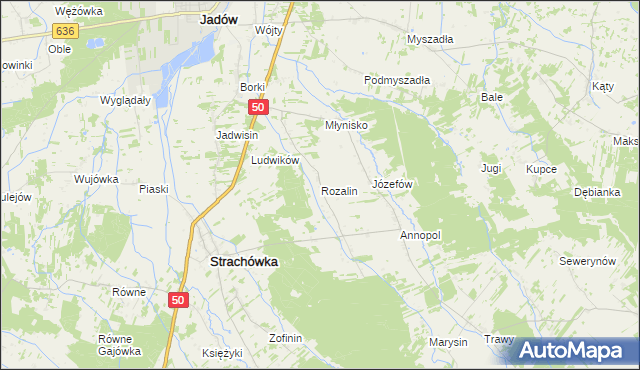 mapa Rozalin gmina Strachówka, Rozalin gmina Strachówka na mapie Targeo