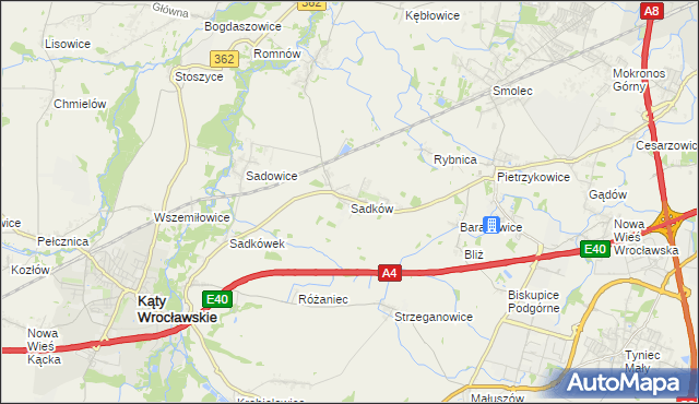 mapa Sadków gmina Kąty Wrocławskie, Sadków gmina Kąty Wrocławskie na mapie Targeo