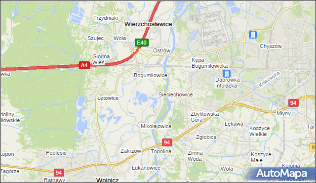 mapa Sieciechowice gmina Wierzchosławice, Sieciechowice gmina Wierzchosławice na mapie Targeo
