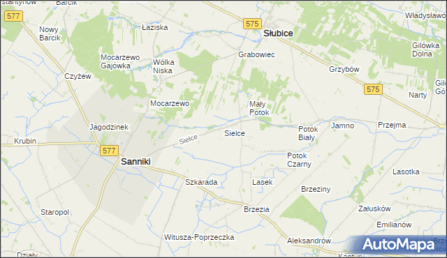 mapa Sielce gmina Sanniki, Sielce gmina Sanniki na mapie Targeo