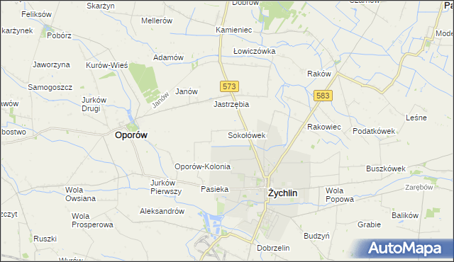 mapa Sokołówek gmina Żychlin, Sokołówek gmina Żychlin na mapie Targeo