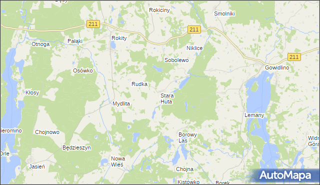 mapa Stara Huta gmina Sierakowice, Stara Huta gmina Sierakowice na mapie Targeo