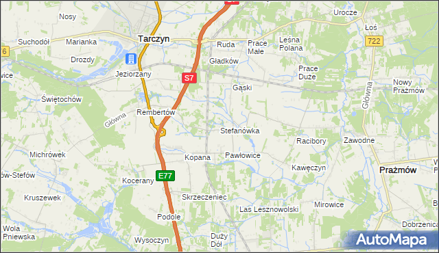 mapa Stefanówka gmina Tarczyn, Stefanówka gmina Tarczyn na mapie Targeo