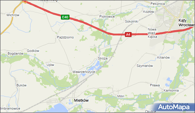 mapa Stróża gmina Mietków, Stróża gmina Mietków na mapie Targeo