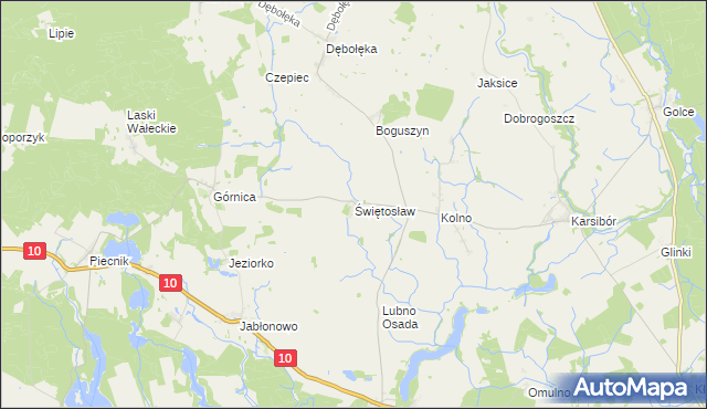 mapa Świętosław gmina Wałcz, Świętosław gmina Wałcz na mapie Targeo