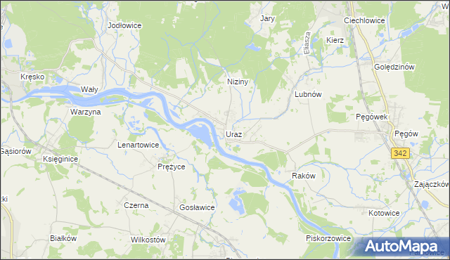 mapa Uraz gmina Oborniki Śląskie, Uraz gmina Oborniki Śląskie na mapie Targeo