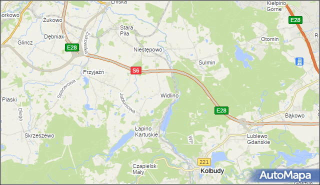 mapa Widlino gmina Żukowo, Widlino gmina Żukowo na mapie Targeo