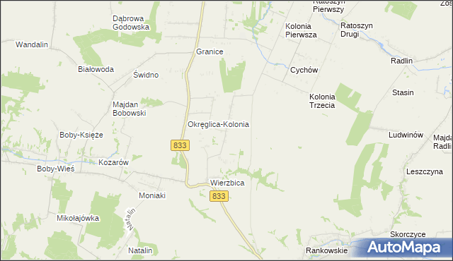 mapa Wierzbica-Kolonia gmina Urzędów, Wierzbica-Kolonia gmina Urzędów na mapie Targeo