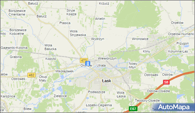 mapa Wiewiórczyn gmina Łask, Wiewiórczyn gmina Łask na mapie Targeo