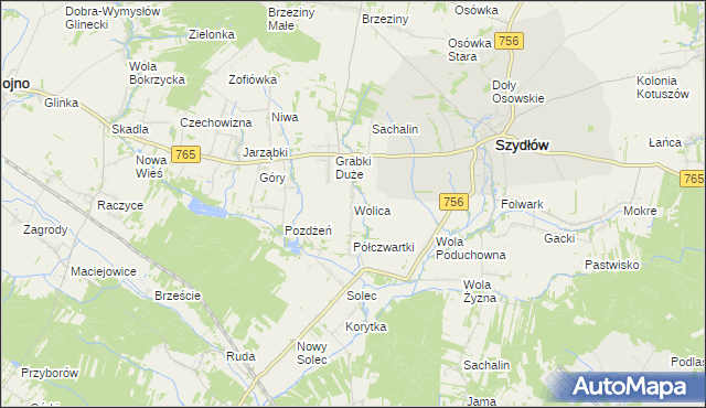 mapa Wolica gmina Szydłów, Wolica gmina Szydłów na mapie Targeo