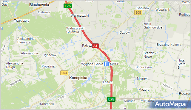 mapa Wygoda gmina Konopiska, Wygoda gmina Konopiska na mapie Targeo