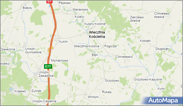 mapa Bąki gmina Wieczfnia Kościelna, Bąki gmina Wieczfnia Kościelna na mapie Targeo