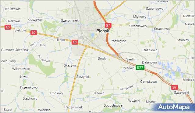 mapa Brody gmina Płońsk, Brody gmina Płońsk na mapie Targeo