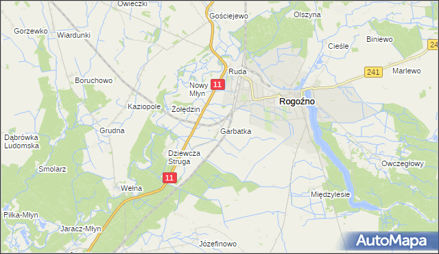 mapa Garbatka gmina Rogoźno, Garbatka gmina Rogoźno na mapie Targeo