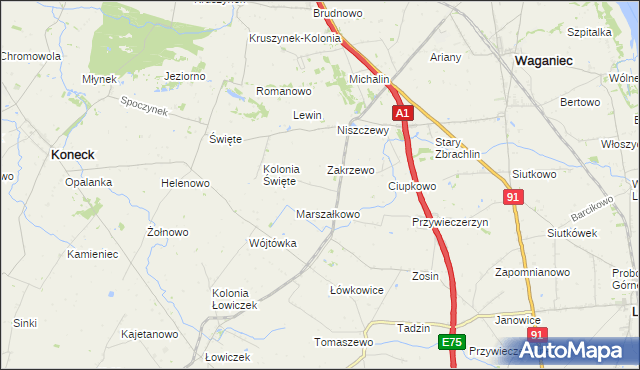 mapa Janowo gmina Waganiec, Janowo gmina Waganiec na mapie Targeo