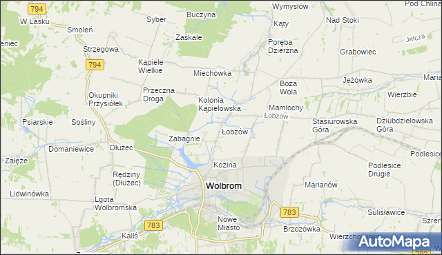 mapa Łobzów gmina Wolbrom, Łobzów gmina Wolbrom na mapie Targeo