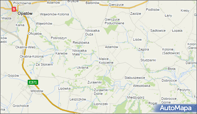 mapa Malice Kościelne, Malice Kościelne na mapie Targeo