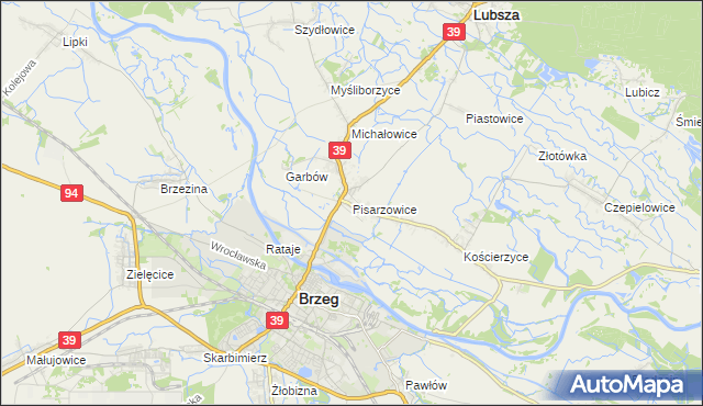 mapa Pisarzowice gmina Lubsza, Pisarzowice gmina Lubsza na mapie Targeo