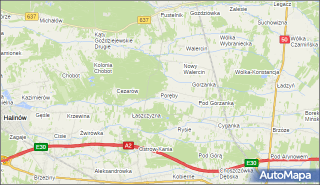 mapa Poręby gmina Dębe Wielkie, Poręby gmina Dębe Wielkie na mapie Targeo