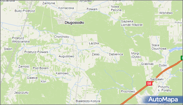 mapa Zalas gmina Długosiodło, Zalas gmina Długosiodło na mapie Targeo