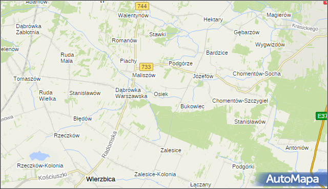 mapa Grabina gmina Kowala, Grabina gmina Kowala na mapie Targeo