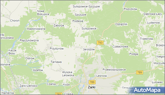 mapa Jaroszów gmina Żarki, Jaroszów gmina Żarki na mapie Targeo
