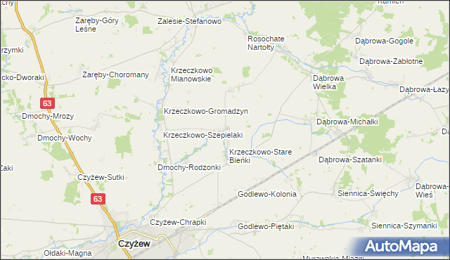 mapa Krzeczkowo-Nowe Bieńki, Krzeczkowo-Nowe Bieńki na mapie Targeo