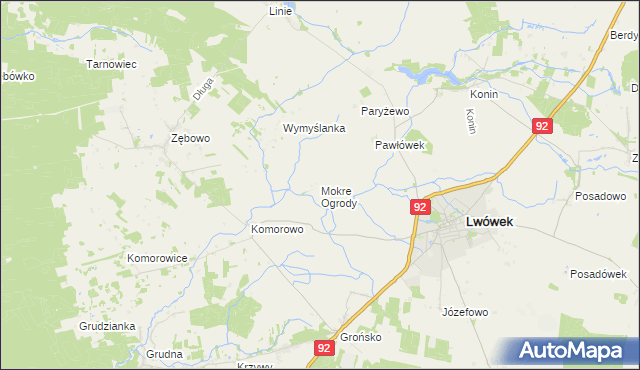 mapa Mokre Ogrody, Mokre Ogrody na mapie Targeo