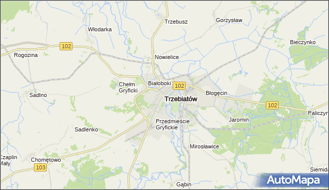 mapa Trzebiatów powiat gryficki, Trzebiatów powiat gryficki na mapie Targeo