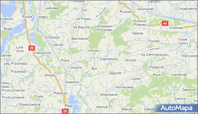 mapa Zygodowice, Zygodowice na mapie Targeo