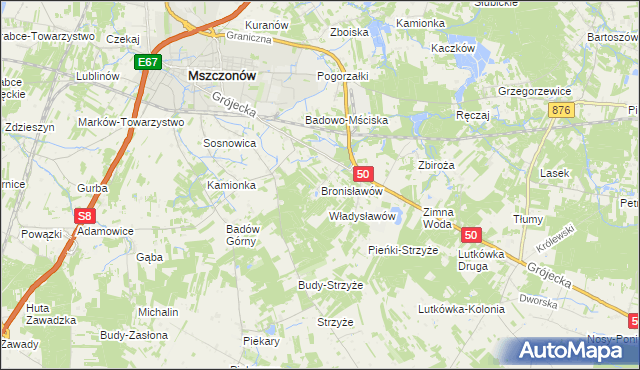 mapa Bronisławów gmina Mszczonów, Bronisławów gmina Mszczonów na mapie Targeo