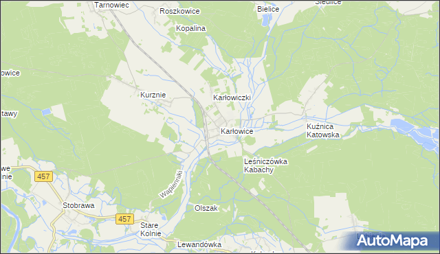 mapa Karłowice gmina Popielów, Karłowice gmina Popielów na mapie Targeo