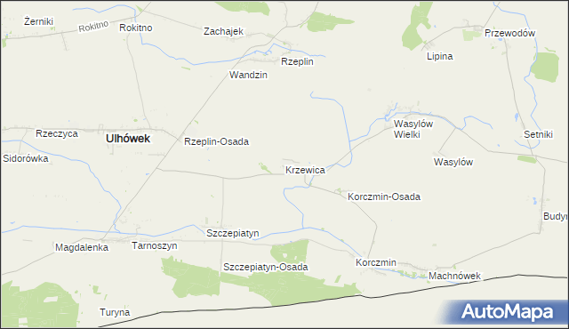 mapa Krzewica gmina Ulhówek, Krzewica gmina Ulhówek na mapie Targeo