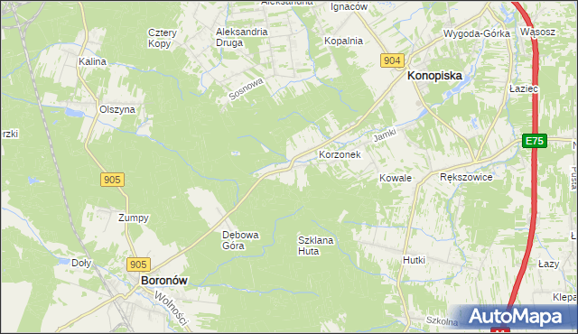 mapa Leśniaki gmina Konopiska, Leśniaki gmina Konopiska na mapie Targeo