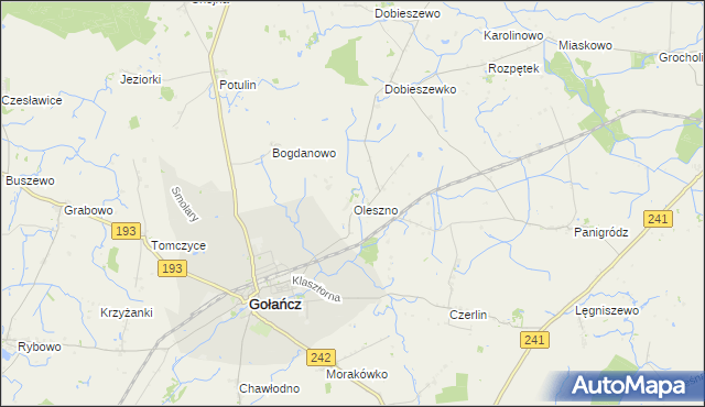 mapa Oleszno gmina Gołańcz, Oleszno gmina Gołańcz na mapie Targeo