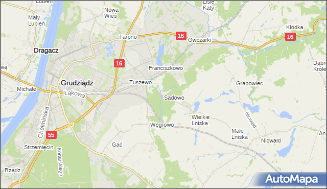 mapa Sadowo gmina Grudziądz, Sadowo gmina Grudziądz na mapie Targeo