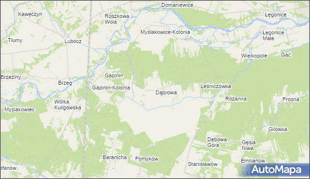 mapa Dąbrowa gmina Odrzywół, Dąbrowa gmina Odrzywół na mapie Targeo