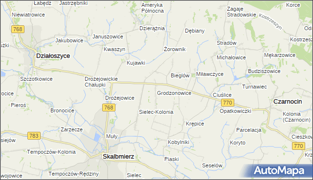 mapa Grodzonowice, Grodzonowice na mapie Targeo