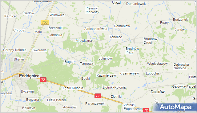 mapa Julianów gmina Dalików, Julianów gmina Dalików na mapie Targeo