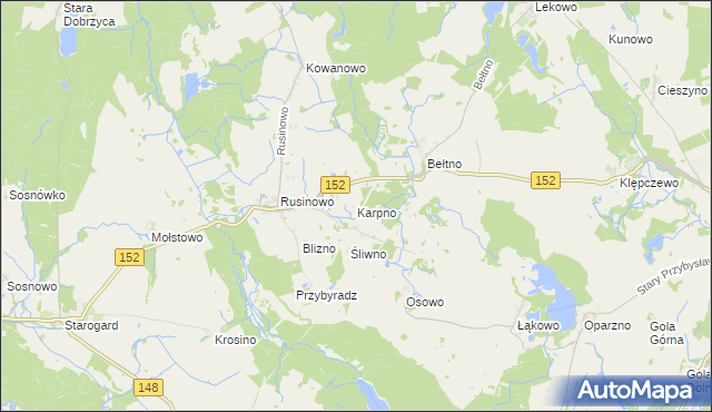 mapa Karpno gmina Świdwin, Karpno gmina Świdwin na mapie Targeo