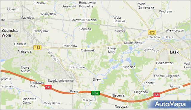 mapa Kolonia Bilew gmina Łask, Kolonia Bilew gmina Łask na mapie Targeo