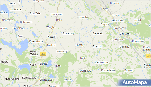 mapa Lasoty, Lasoty na mapie Targeo