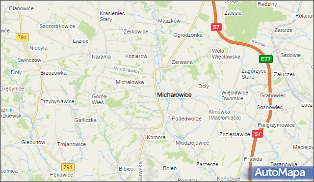 mapa Michałowice powiat krakowski, Michałowice powiat krakowski na mapie Targeo