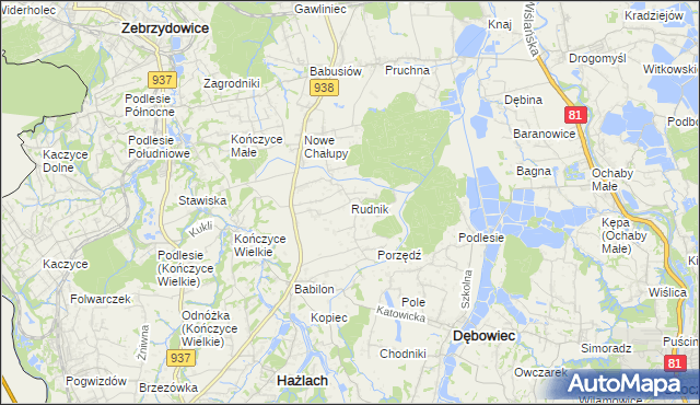 mapa Rudnik gmina Hażlach, Rudnik gmina Hażlach na mapie Targeo