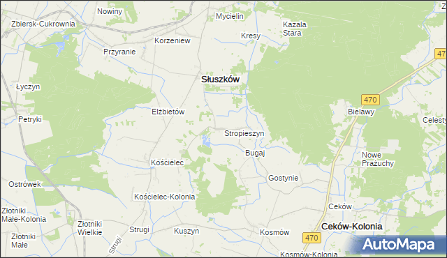 mapa Stropieszyn gmina Mycielin, Stropieszyn gmina Mycielin na mapie Targeo