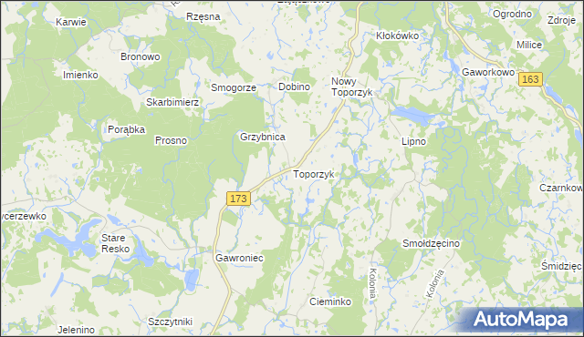 mapa Toporzyk gmina Połczyn-Zdrój, Toporzyk gmina Połczyn-Zdrój na mapie Targeo