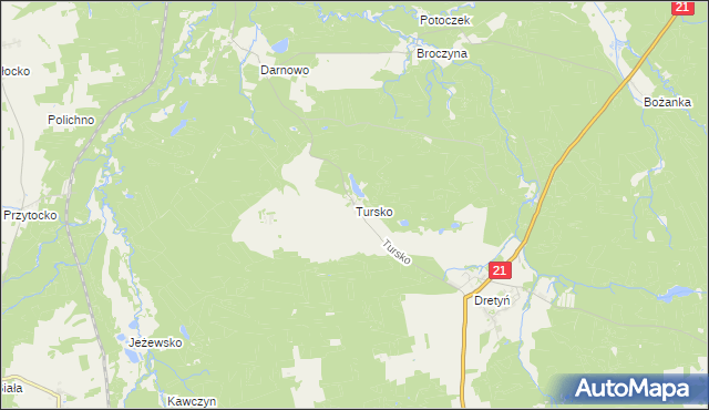 mapa Tursko gmina Miastko, Tursko gmina Miastko na mapie Targeo